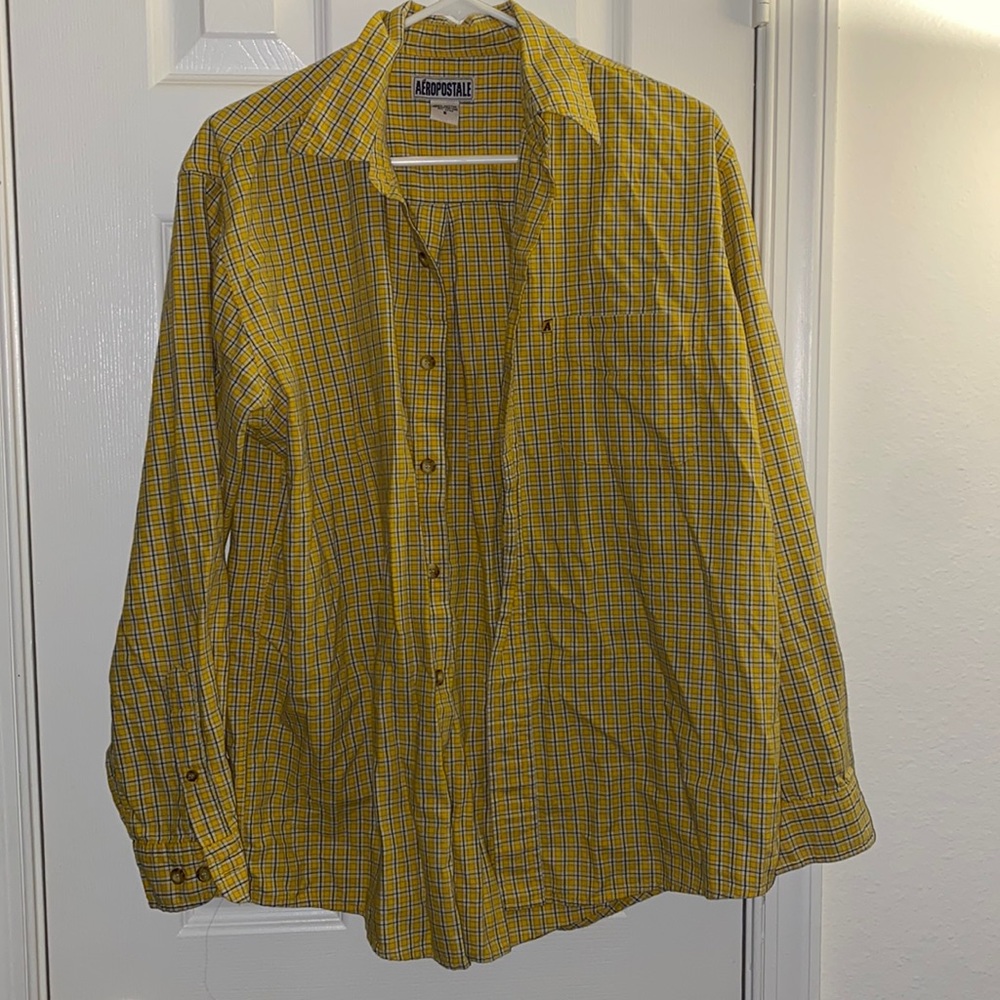Men’s Small (Women’s medium fit) Plaid Yellow Aeropostale button down